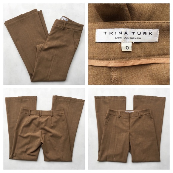 TRINA TURK Camel Tan Trouser Pants, 0-2 - Picture 2 of 5